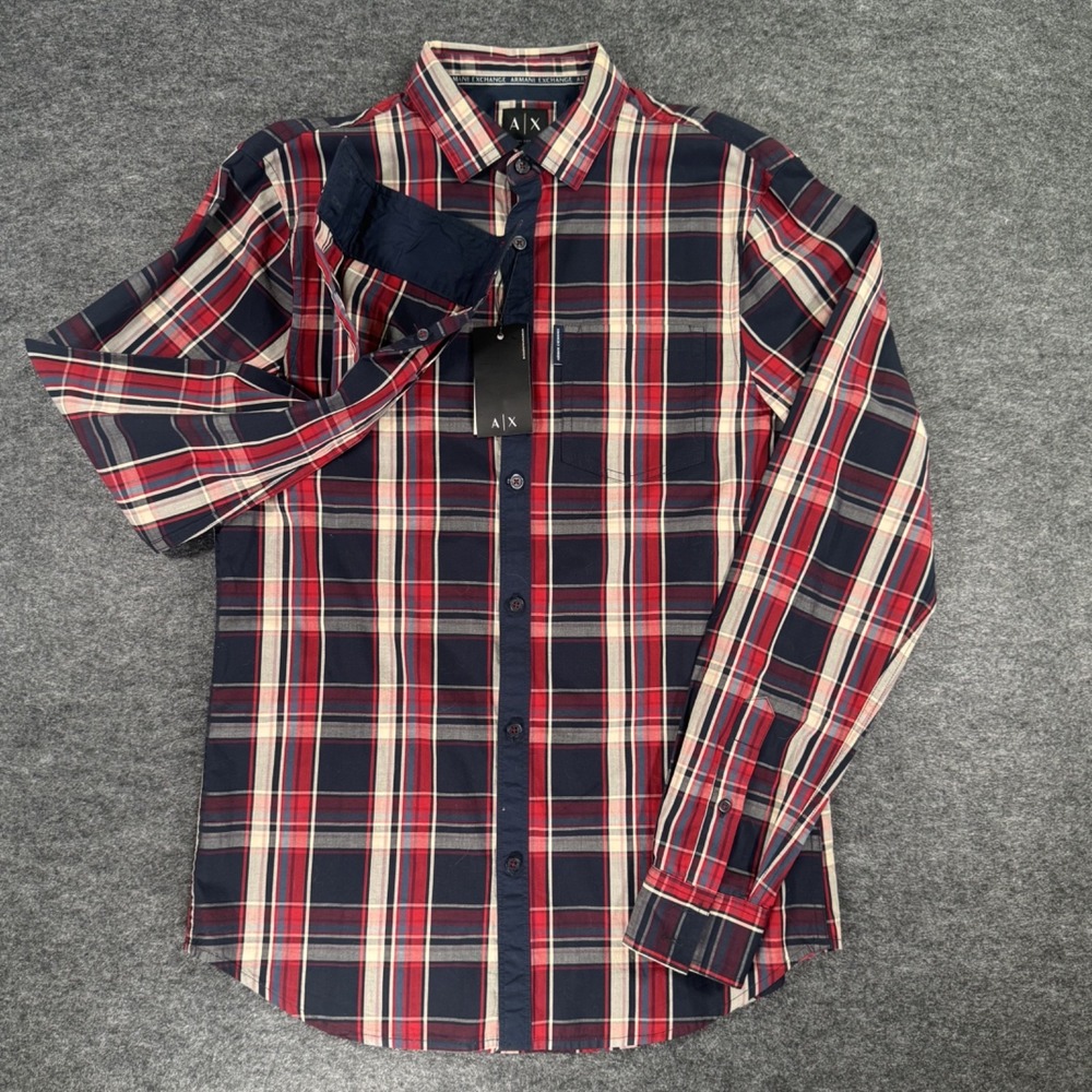 NEW Armani Exchange Men Shirt Small Slim Fit Long Sleeve Button Down Plaid NWT